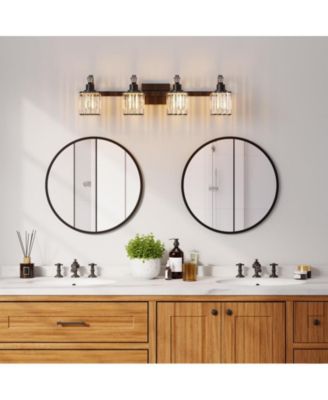 Bathroom Vanity Light Fixtures Modern Crystal Vanity Light Fixtures Over Mirror，4 Light Modern Crystal Wall Lighting with Square Shade Black