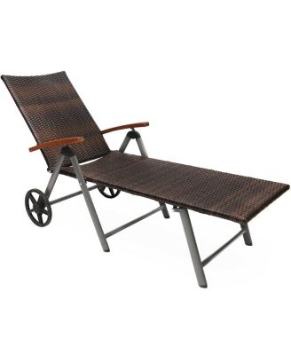 Foldable Outdoor Chaise Lounge Chair Wicker Recliner Chair with Aluminum Frame