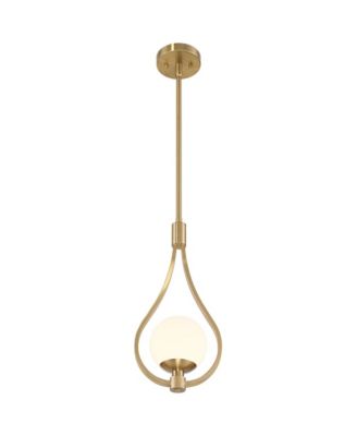Kosta 8" Mid Century Modern Pendant Ceiling Light Fixture Dining Room Over Table Kitchen Island Foyer Hanging Teardrop LED Dimmable Warm Gold Finish White Glass Hallway Mini