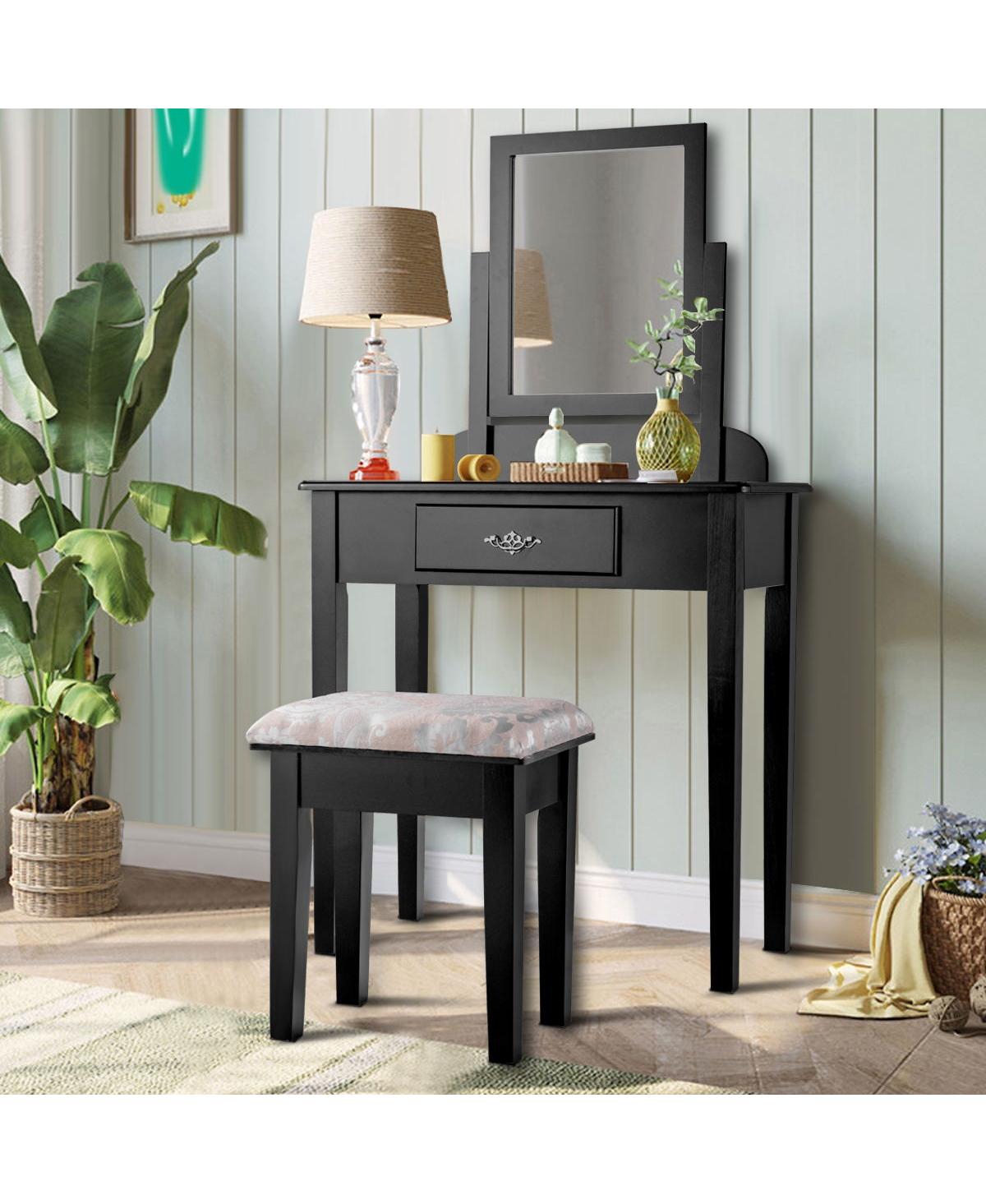 Sugift Vanity Dressing Table Stool Set with Large Makeup Mirror