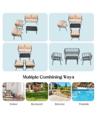 4 Pieces Patio Furniture Set with Seat Back Cushions for Garden