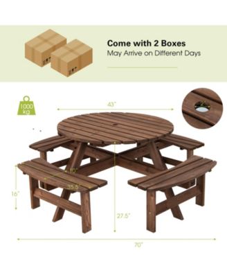 Patio 8 Seat Wood Picnic Dining Seat Bench Set