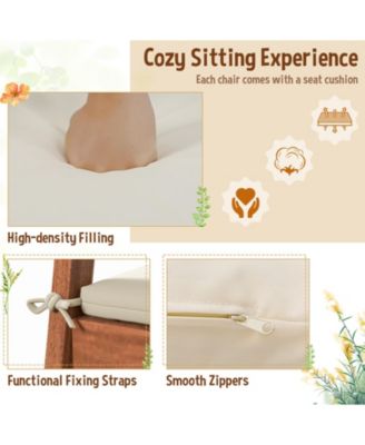 Set of 2 Patio Solid Wood Dining Chairs with Cushions and Slatted Seat