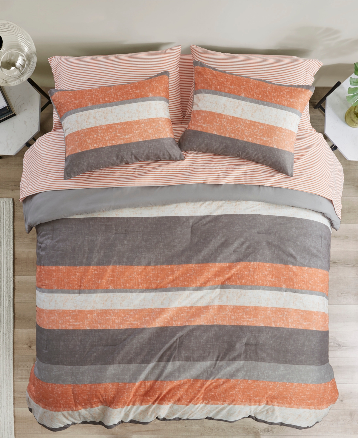 Madison Park Essentials Jaxon Wide Stripe 7-pc. Comforter Set, Full In Coral,grey