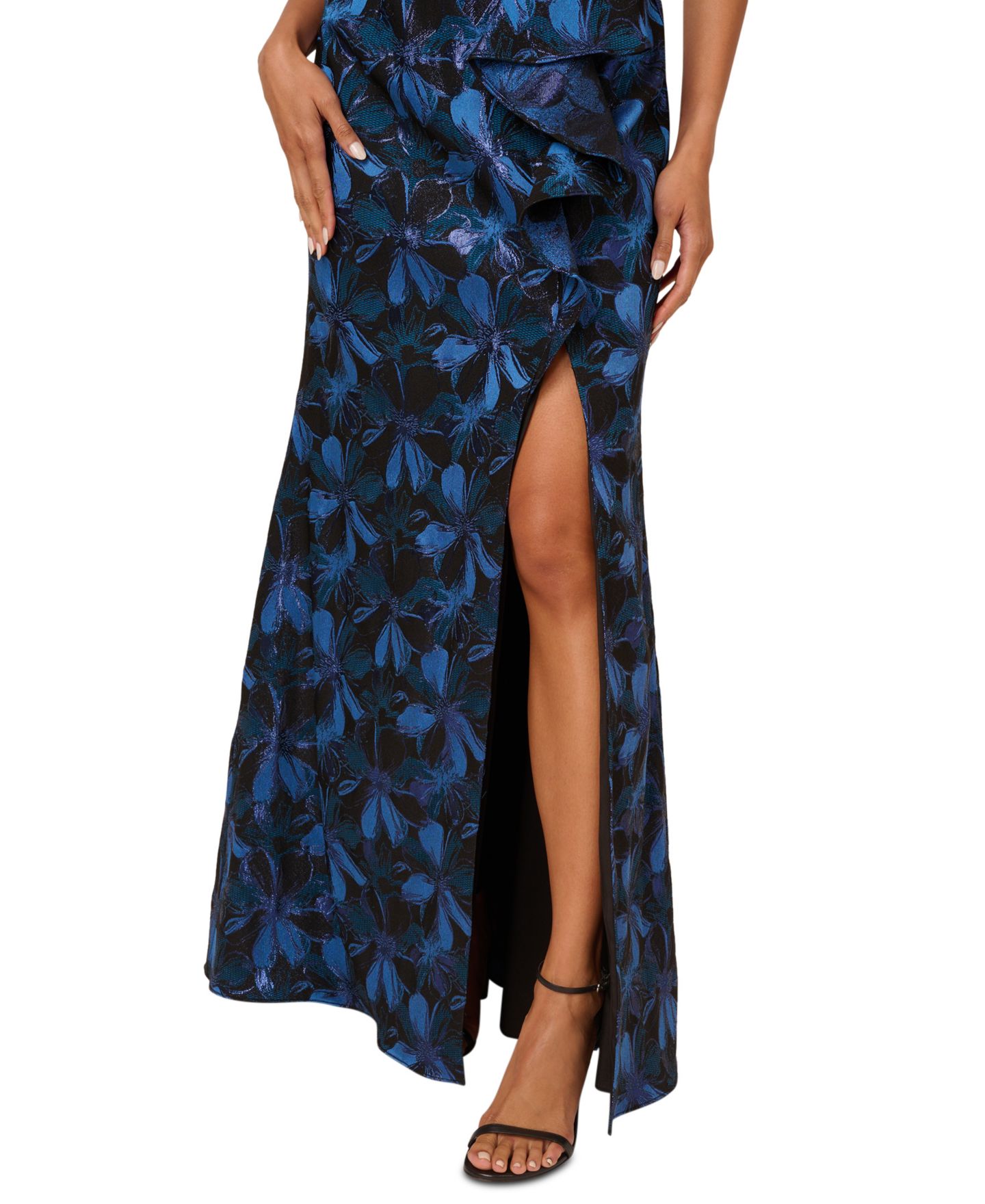 Женские платья Adrianna Papell Jacquard Off-The-Shoulder Gown, цвет: Синий разноцветный — фото 4