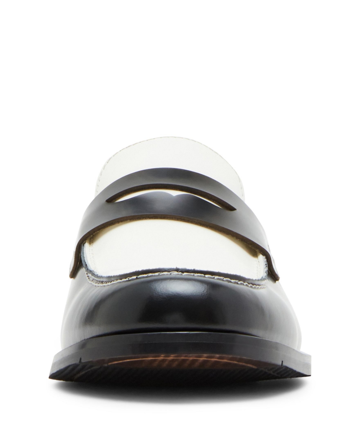 Shop Steve Madden Men's Natan Penny Moc Toe Loafer In Black,white