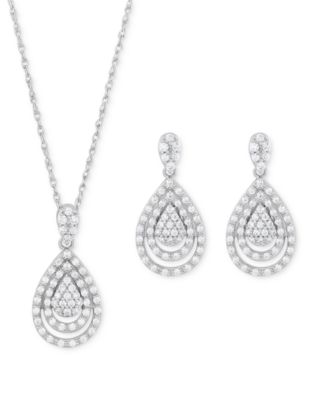 Macy's - 2-Pc. Set Diamond Teardrop Pendant Necklace & Matching Earrings (1 ct. t.w.) in Sterling Silver