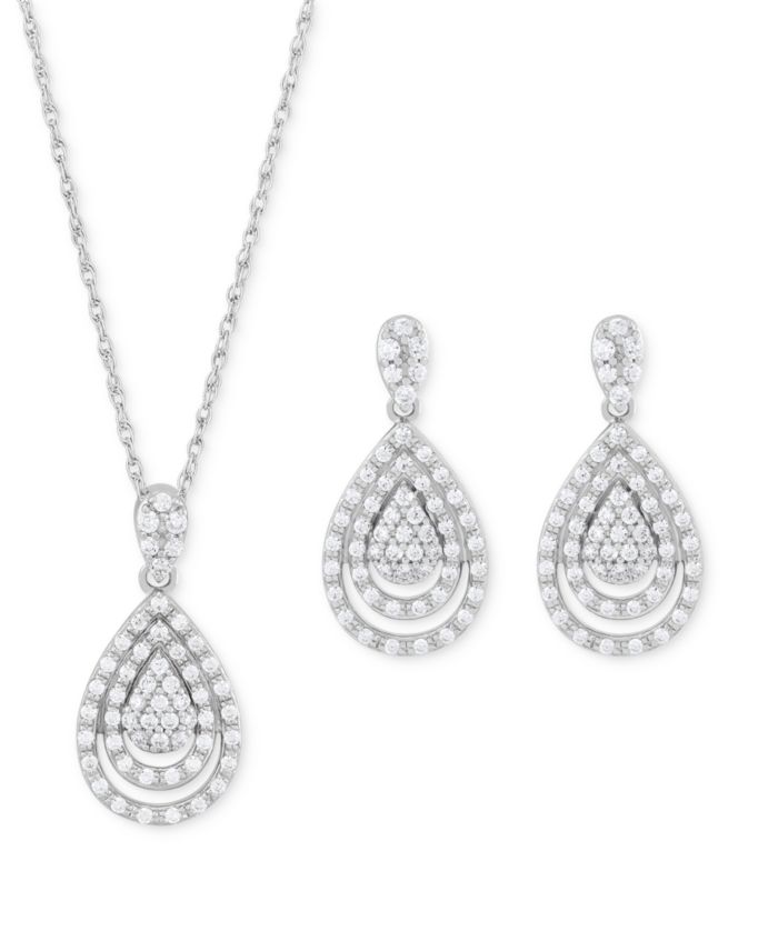 2-Pc. Set Diamond Teardrop Pendant Necklace & Matching Earrings (1 ct.