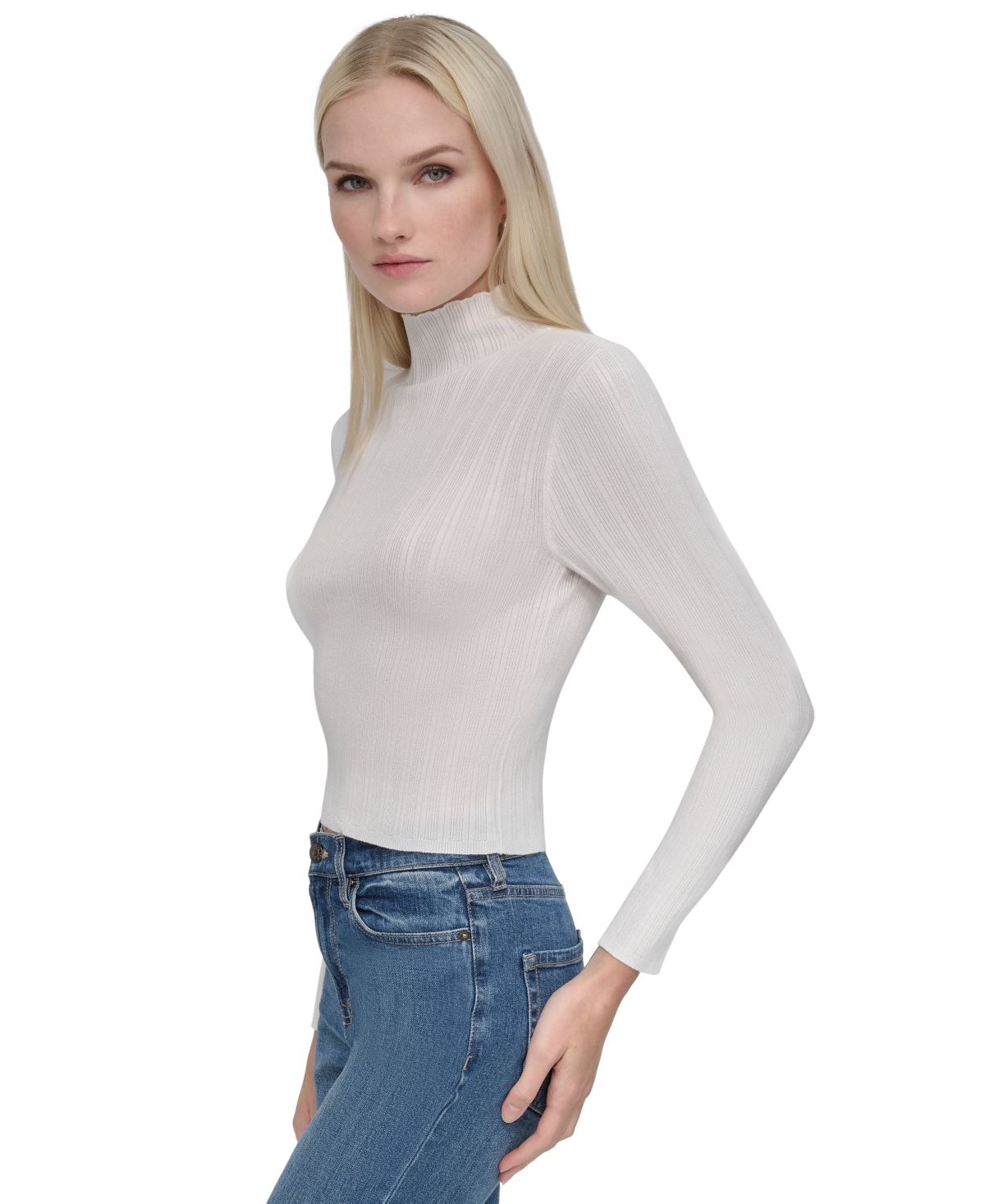 DKNY JEANS PETITE RIBBED MOCK-NECK SWEATER 