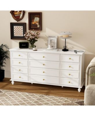  White Wooden 63 in. W 12-Drawer Chest of Drawers Modern European Style Storage Dresser