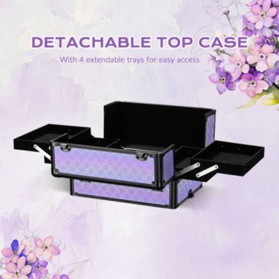 4in1 Rolling Makeup Train Case Cosmetic Organizer Blush ForgetMeNot