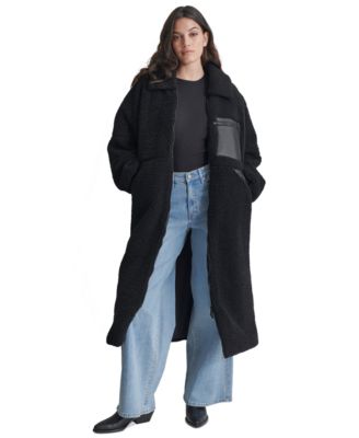 DKNY Jeans Women's Sherpa Fleece Contrast-Trim Zip-Front Coat - Macy's