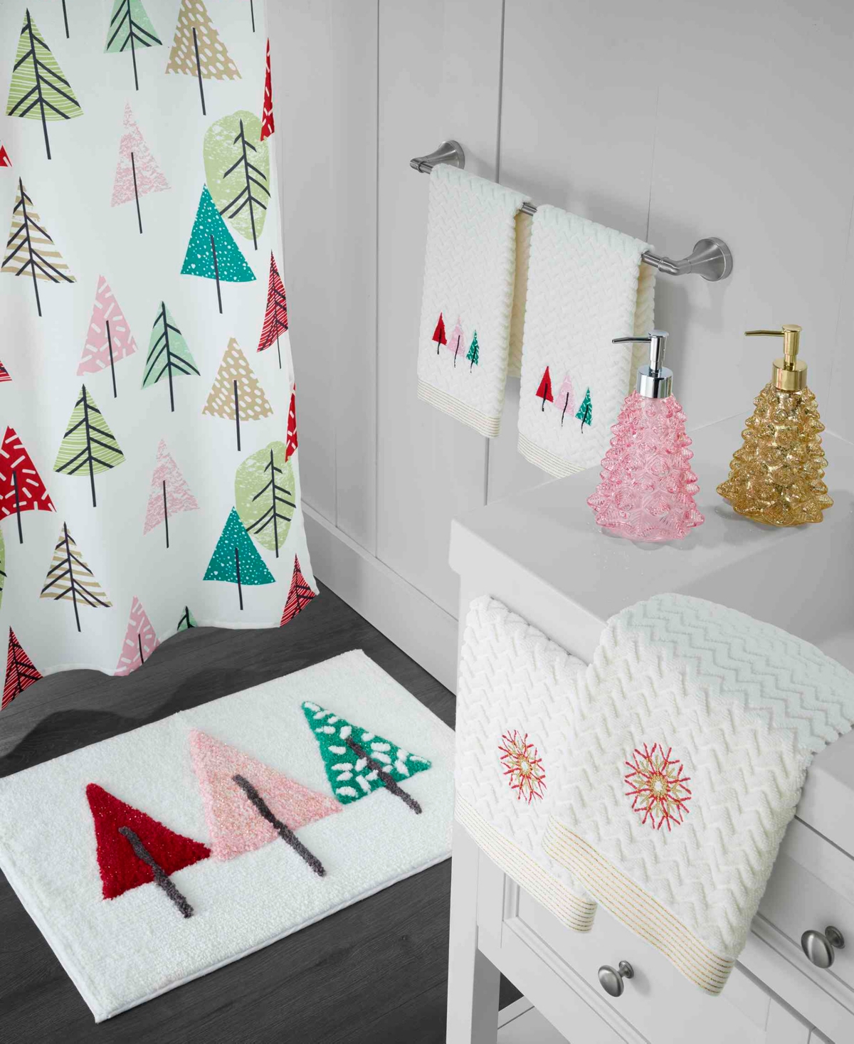 Nicole Miller Chic Tree 2-pack Cotton Hand Towel Set, 28" X 16" In White
