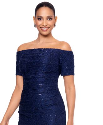 XSCAPE Women's Sequined Lace Off-The-Shoulder Gown
