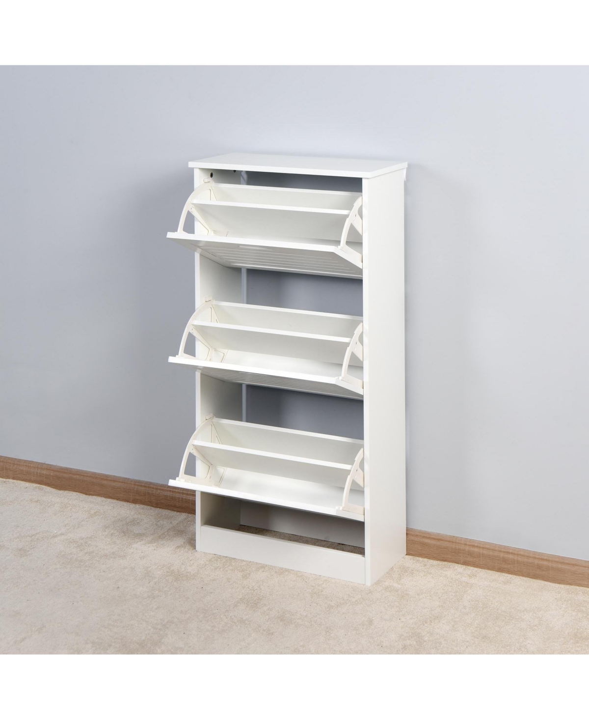Slickblue Wooden Shoe Cabinet for Entryway,Shoe Storage Cabinet with 3 Flip Doors - White