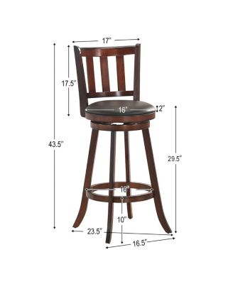 2 Pieces 360 Degree Swivel Wooden Counter Height Bar Stool Set with Cushioned Seat
