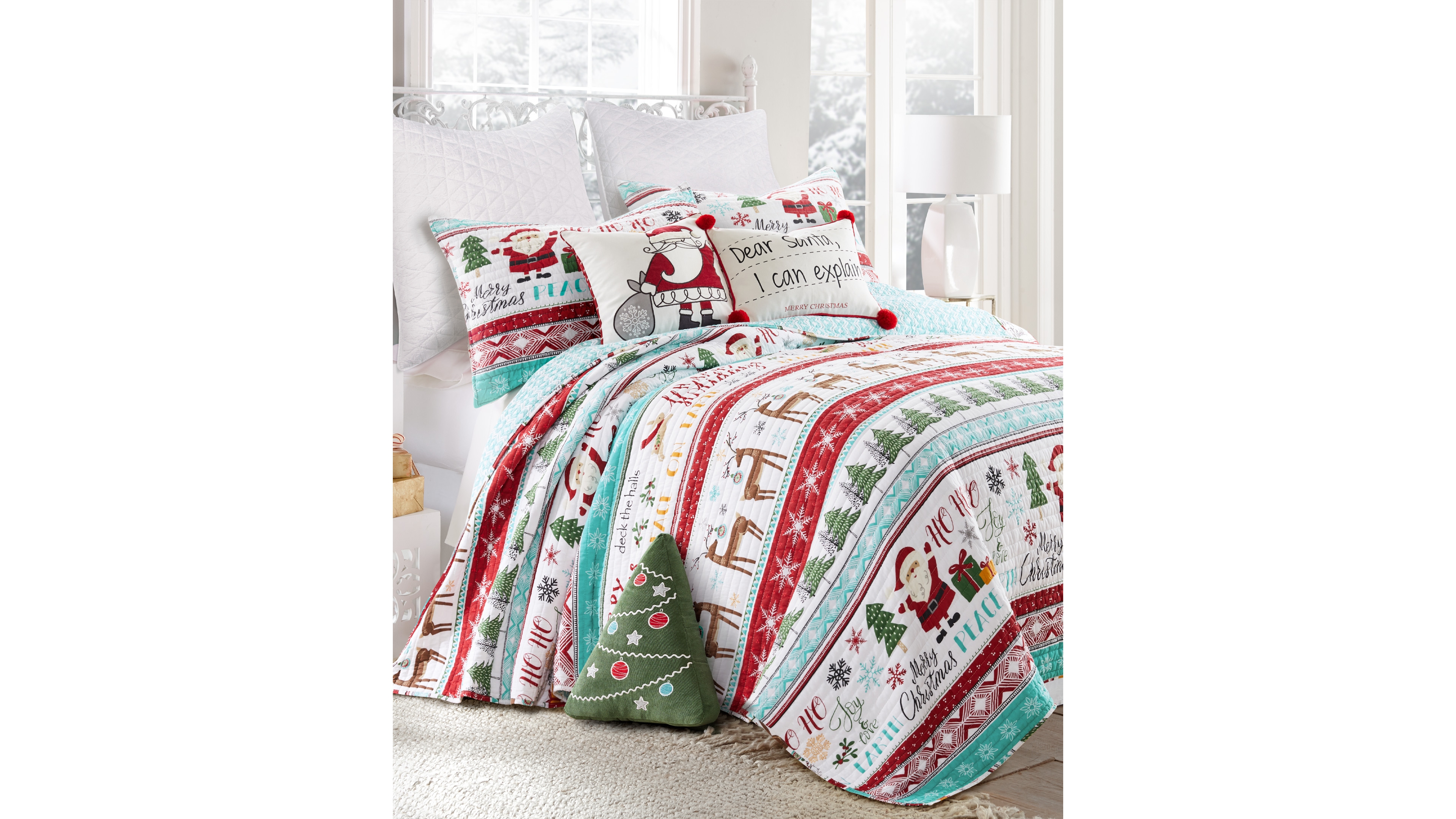 Levtex Merry Bright Ho Ho Holidays Reversible 3-Pc. Quilt Set, Full/Queen