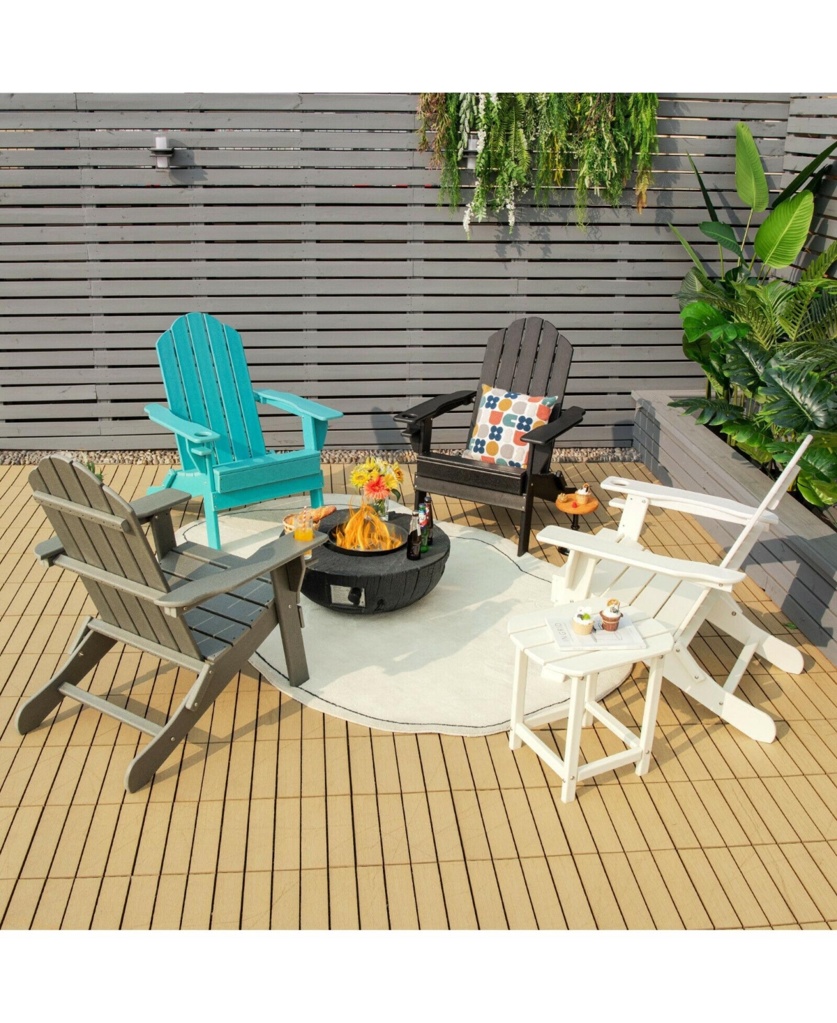 Sugift Foldable Weather Resistant Patio Chair with Built-in Cup Holder