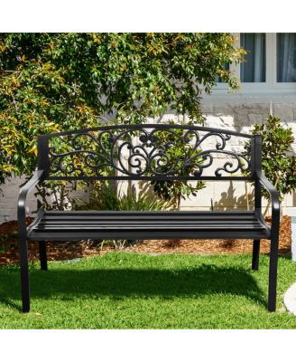 50 Inch Patio Park Steel Frame Cast Iron Backrest Bench Porch Chair