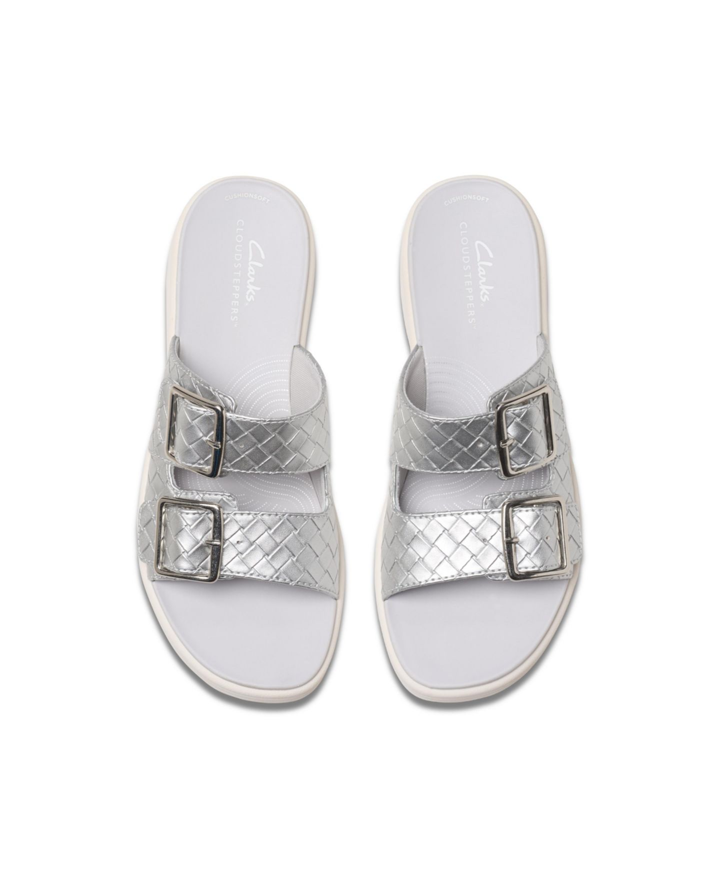 Женские сандалии Clarks Drift Buckle Slip-On Slide Wedge, цвет: Серебряный металлик — фото 5