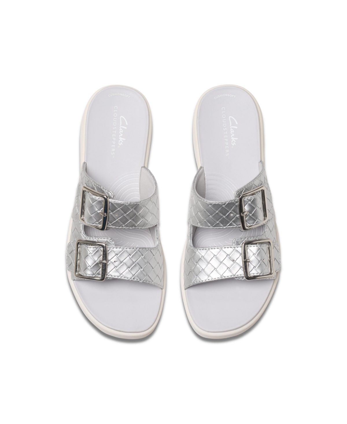 Clarks Women's Drift Buckle Slip-on Slide Wedge Sandals In Silver Metallic Synthetic