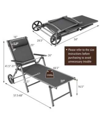 Adjustable Patio Folding Chaise Lounge Chair with Wheels