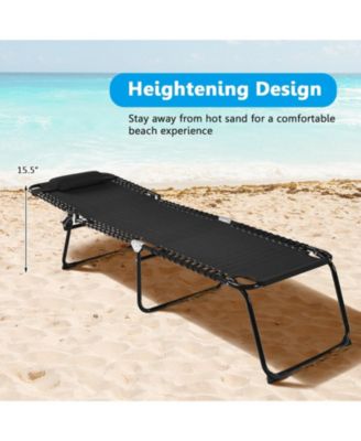 Folding Heightening Design Beach Lounge Chair with Pillow for Patio