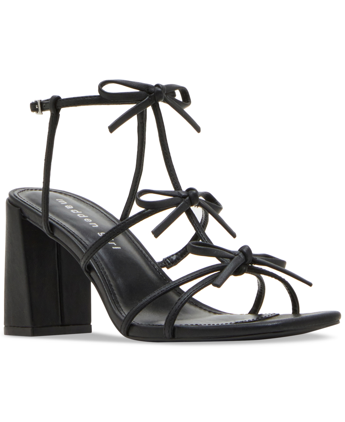Shop Madden Girl Lovely Bow Strappy Block-heel Dress Sandals In Black