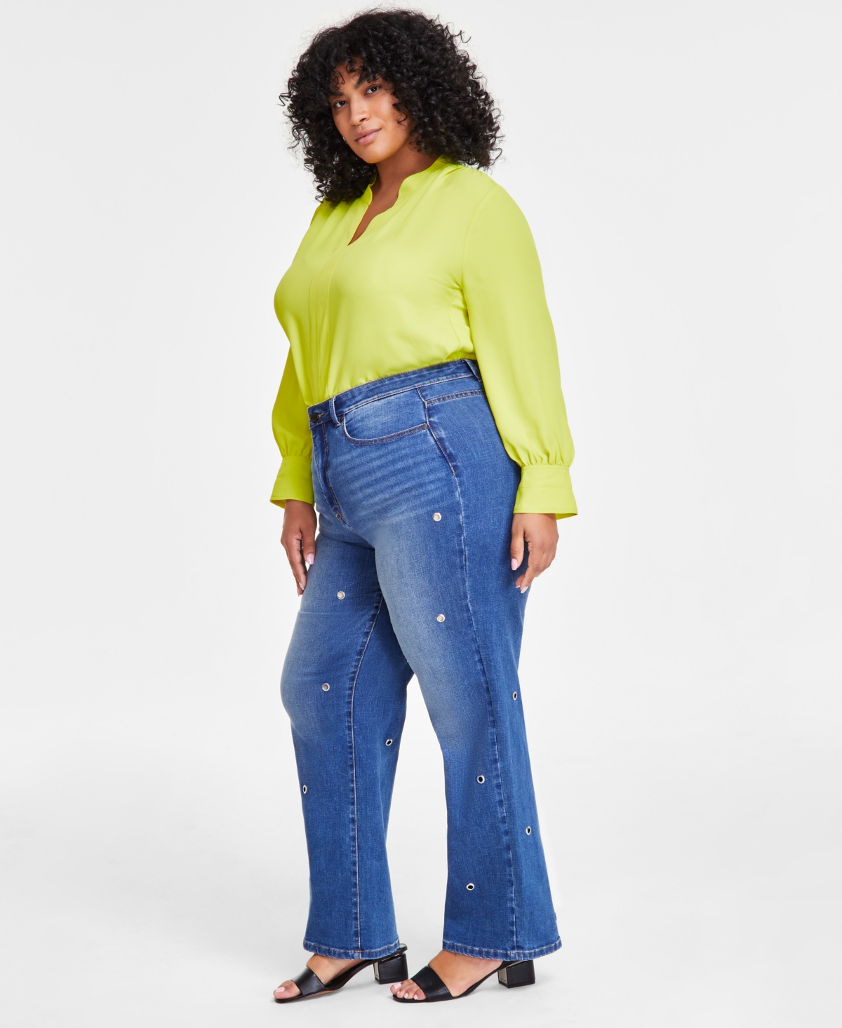 Vince Camuto Plus Size High-Rise Straight-Leg Grommet Jeans