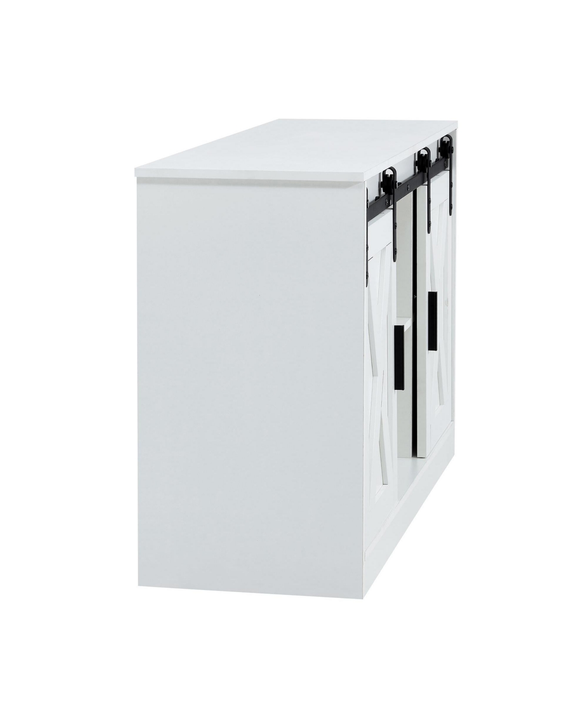 SlickblueDecorative Wooden Tv/Storage Cabinet with Sliding Barn Doors – Versatile Storage Solution for Bedroom - White