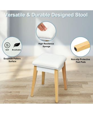 Wooden Vanity Table with Flip Top Mirror and Cushioned Stool