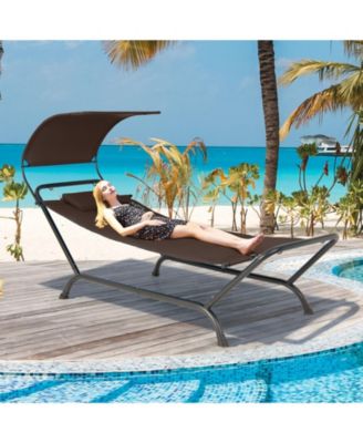 Patio Hanging Chaise Lounge Chair with Canopy Cushion Pillow and Storage Bag