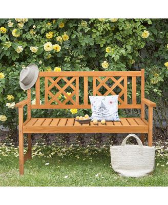 Outdoor Garden Fir Wood Bench with Grid Back in Burlywood – Stylish and Durable Seating Solution for Patios, Gardens, and Outdoor Spaces