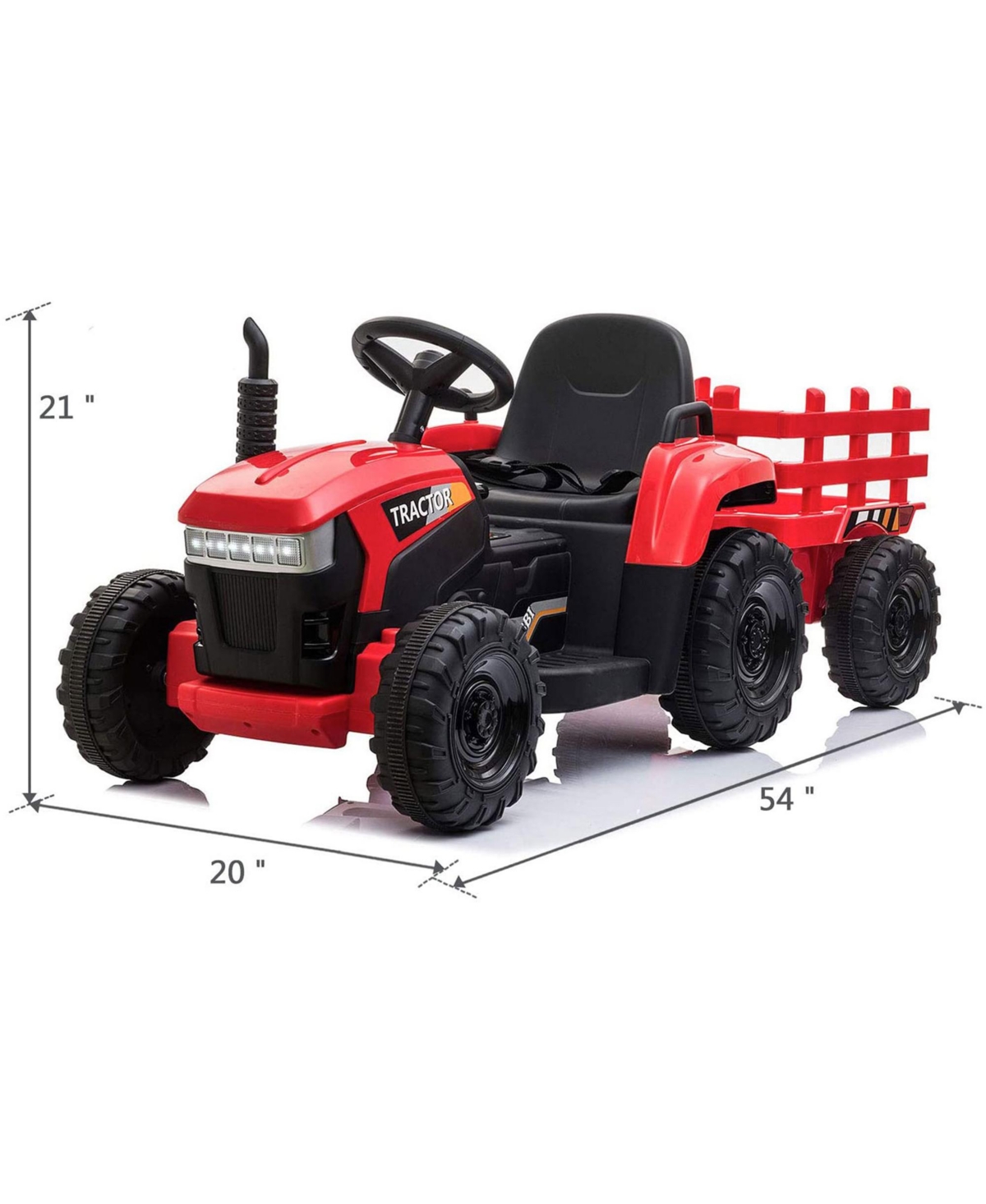 Tobbi 12V Kids Electric Battery-Powered Ride On Toy Tractor with Trailer,- Red
