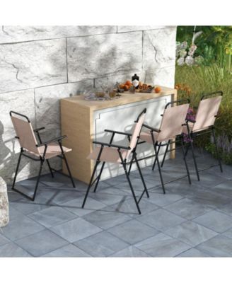 Patio Folding Bar Stool Set of 2 with Metal Frame and Footrest