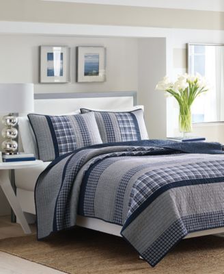 Nautica Adelson Cotton Reversible Quilt Collection In Navy