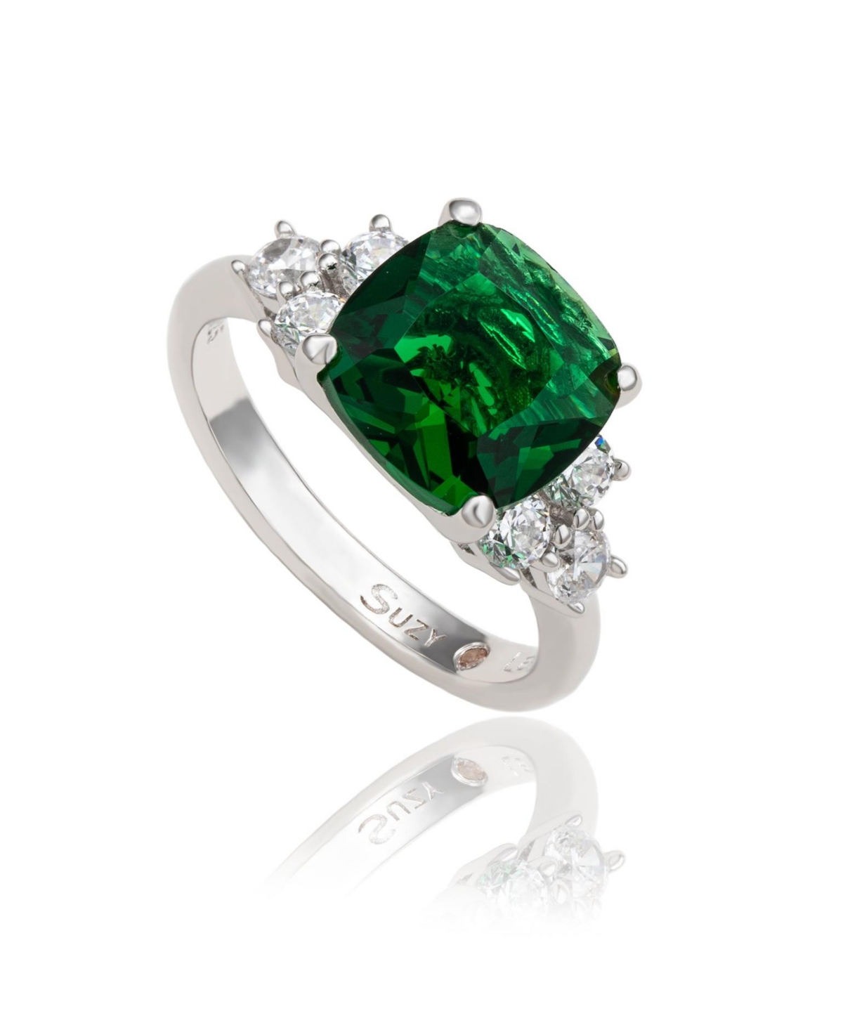 Suzy Levian Sterling Silver Green Cubic Zirconia Center Stone Ring - Green