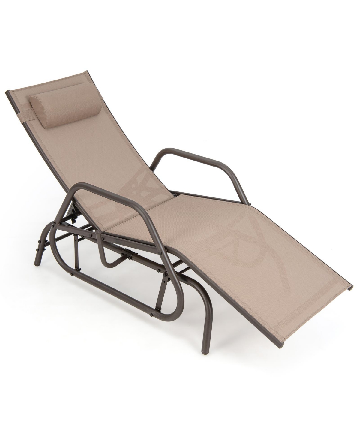 Sugift Outdoor Chaise Lounge Glider Chair with Armrests and Pillow - Brown