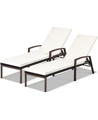 SUGIFT 2 Pieces Patio Rattan Reclining Chaise Lounge Chair with Cushion and Armrest