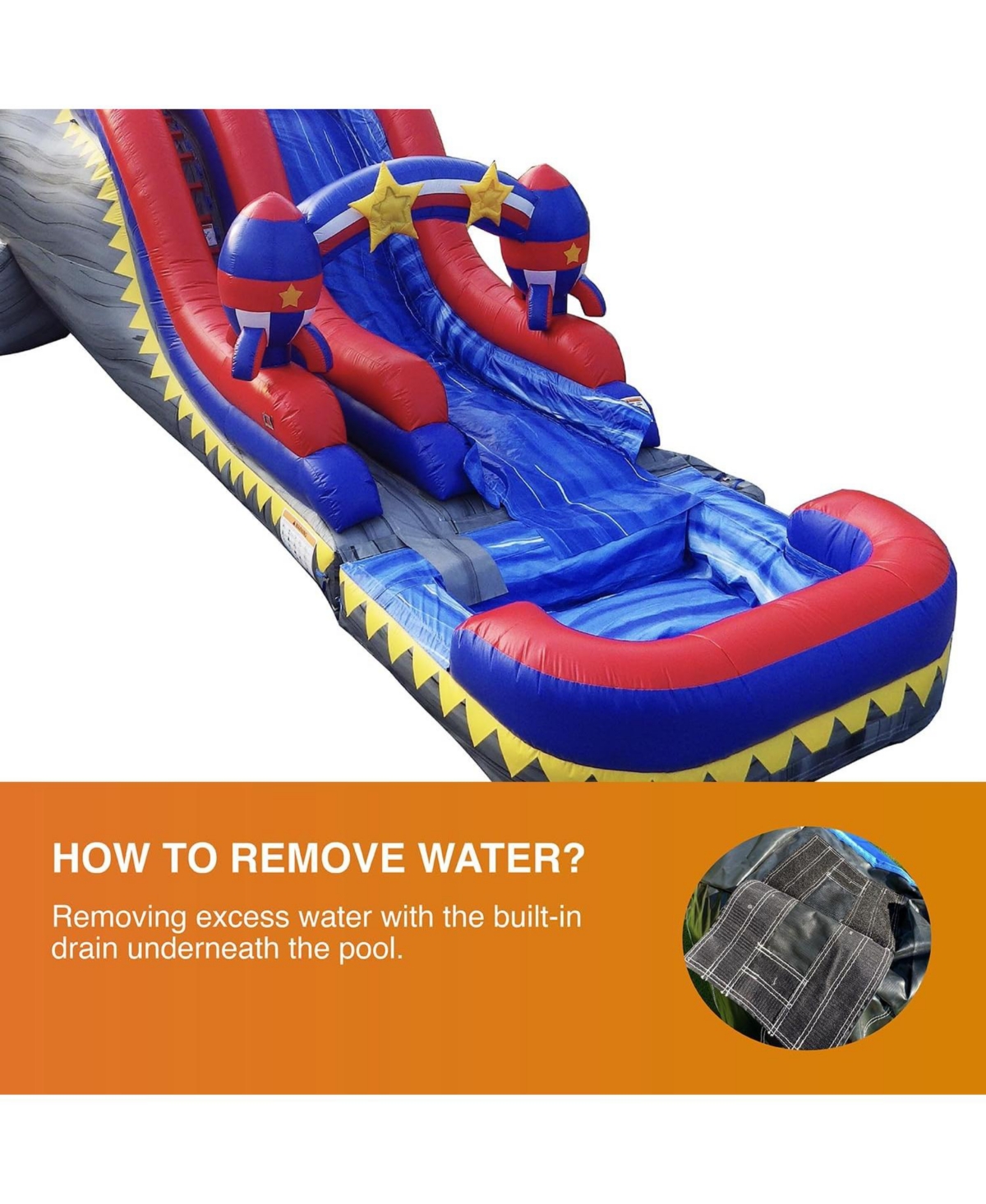 JumpOrange Commercial Grade Inflatable Rocket 1958 Double Drop Party Water Slide with Air Blower, Pvc Vinyl, Outdoor Play, Kids Party -/ Red / Y