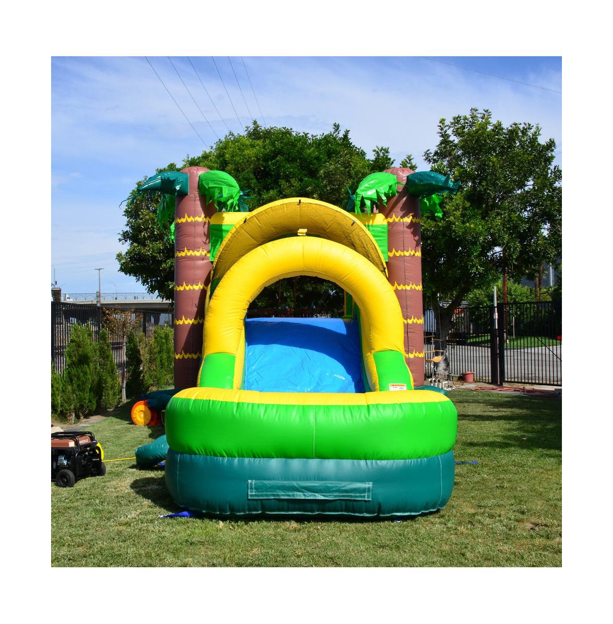 JumpOrange Commercial Grade Inflatable Tropical Aloha Bounce House & Slide Combo with Air Blower, Party Combo Moonwalk, 100% Pvc Vinyl -/ Yello