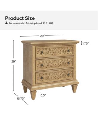 Talona 29'' W Transitional Carved 3 - Drawer End Table with Built-In Outlets and Solid Wood Legs