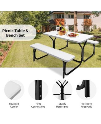 HDPE Outdoor Picnic Table Bench Set with Metal Base