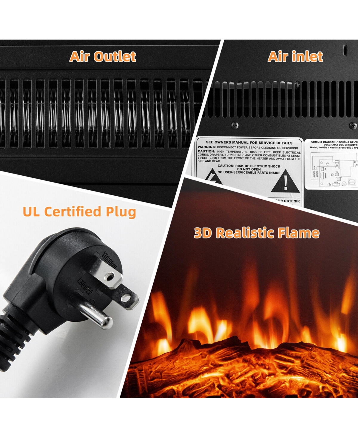 Gymax 18'' Electric Fireplace Inserts & Freestanding Adjustable Heater Log Flame 1400W