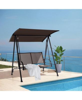 2-Seat Outdoor Canopy Swing with Comfortable Fabric Seat and Heavy-duty Metal Frame