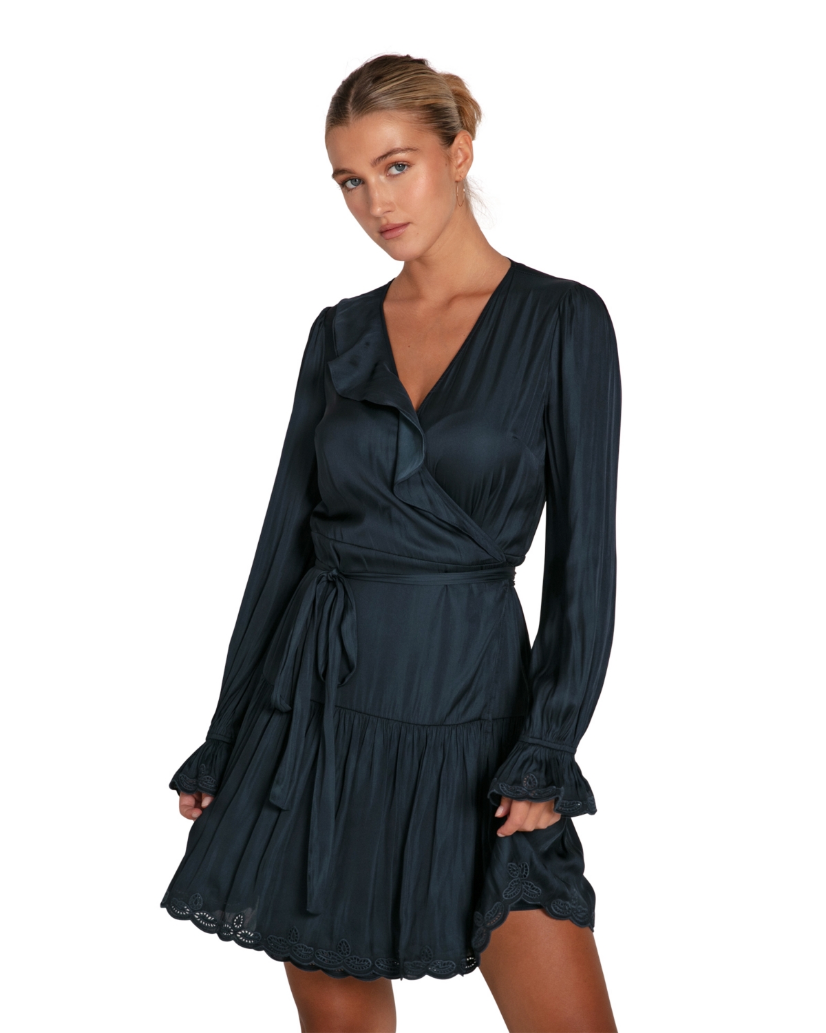 Women's Wild Flower Embroidered Wrap Dress - Red