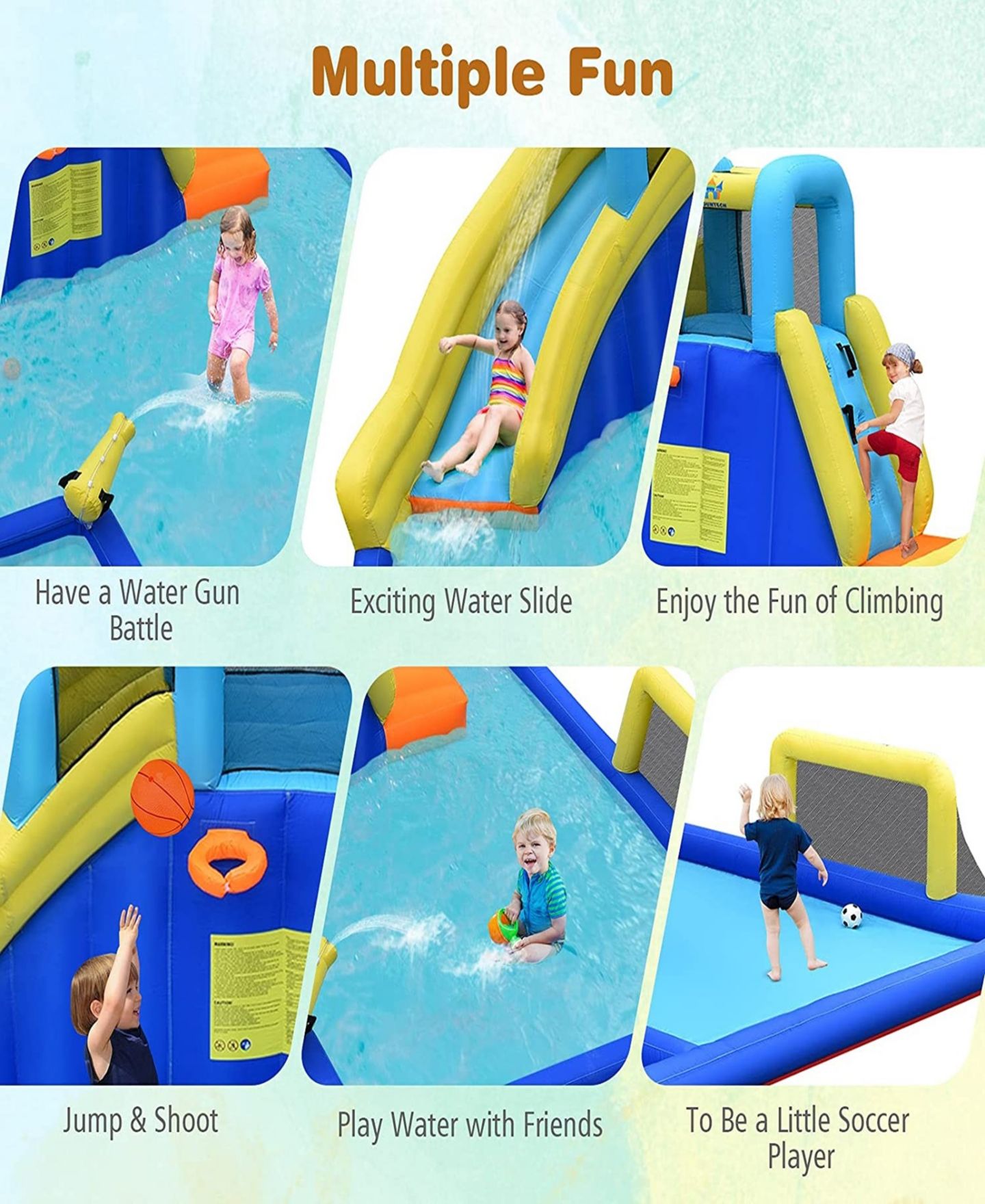 Детские игрушки SUGIFT 6-in-1 Inflatable Water Slides with Blower, Up to 3 Kids, Ages 3-12 — фото 13