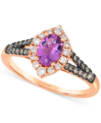 Le Vian - Grape Amethyst (3/4 ct. t.w.) & Diamond (3/8 ct. t.w.) Halo Split Shank Ring in 14k Rose Gold