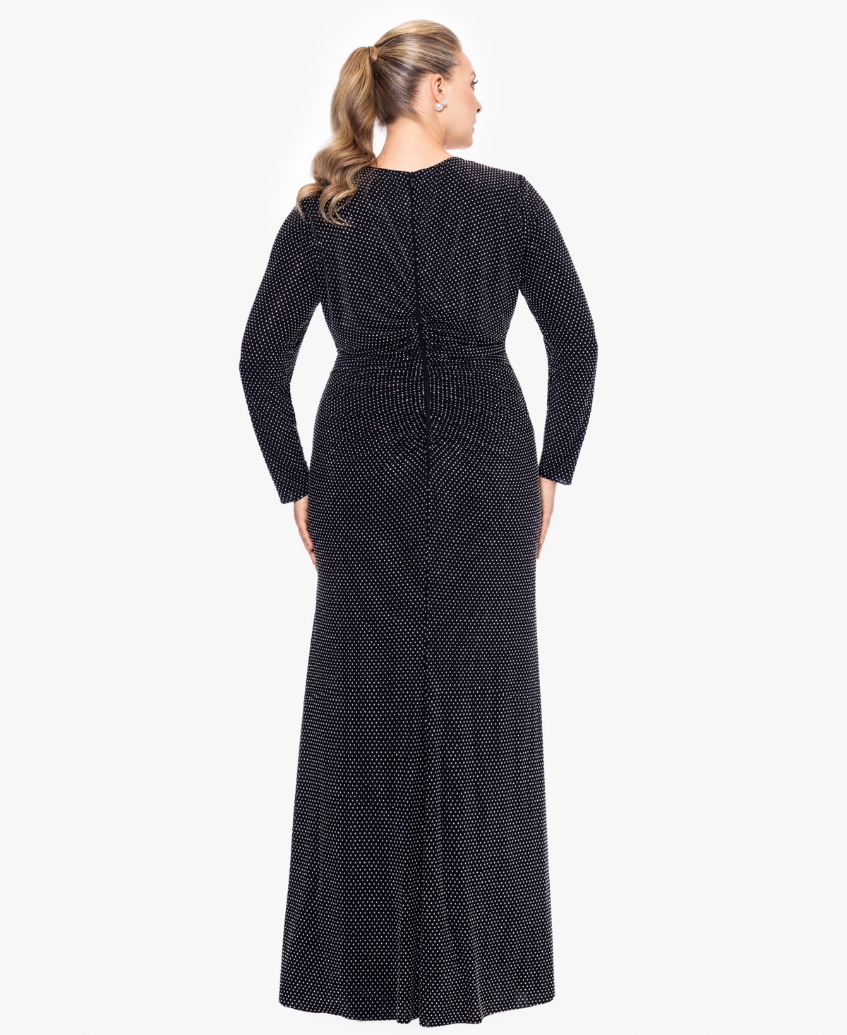 Xscape Plus Size Shimmer Center-Ruched V-Neck Gown -Silver