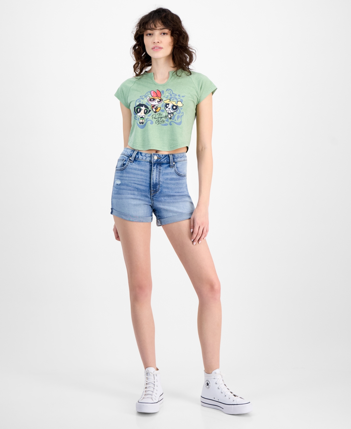 FREEZE 24-7 JUNIORS' POWERPUFF GIRLS EMBELLISHED RAGLAN BABY TEE 